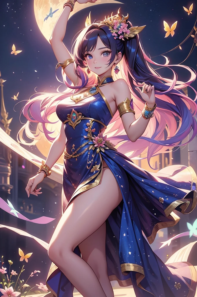 Girl on stage in idol costume。Full body like、Looking Up、Brown hair、Twittail、Lift the bottom of the plaid skirt、I'm not wearing panties、Pubic hair is dark、(Blush 1.2)、detailed face with、dark backgrounds、Colorful spotlights、a masterpiece of、High contrast、beste-Qualit、Top image quality
