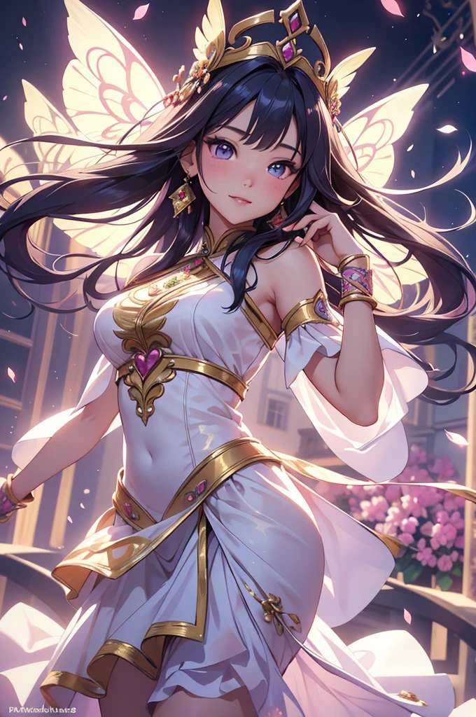 (best quality,4k,8k,highres,masterpiece:1.2),ultra-detailed,(realistic,photorealistic,photo-realistic:1.37),acrylic painting,beautiful Thai model in a Lolita dress with downy hair,beautiful Thai model with extremely colorful hair and detailed facial features,beautiful Thai model standing in a beautiful garden surrounded by a starry sky,beautiful Thai model wearing a vibrant Lolita dress,beautiful Thai model with intricate accessories and a matching hat,beautiful Thai model posing gracefully with her hands on her hips,beautiful Thai model with long flowing twintails,beautiful Thai model with bright blue eyes and rosy lips,beautiful Thai model with a joyful expression,beautiful Thai model in a dynamic pose with cherry blossoms falling around her,beautiful Thai model surrounded by colorful flowers and butterflies,beautiful Thai model's dress adorned with cute bows and lace details,beautiful Thai model with an enchanting smile,beautiful Thai model with soft, pastel-colored shading,beautiful Thai model with a magical glow illuminating her,beautiful Thai model in a picturesque setting with a winding path leading to a magnificent castle,beautiful Thai model holding a microphone and singing passionately,beautiful Thai model with a fairytale-like background,beautiful Thai model with a soft, dreamy atmosphere,beautiful Thai model with a subtle bokeh effect,beautiful Thai model standing under a moonlit sky,beautiful Thai model with a warm, golden sunset in the background,beautiful Thai model surrounded by twinkling stars and colorful nebulae,creating an ethereal and captivating artistic masterpiece.