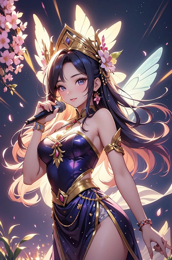 (best quality,4k,8k,highres,masterpiece:1.2),ultra-detailed,(realistic,photorealistic,photo-realistic:1.37),acrylic painting,beautiful Thai model in a Lolita dress with downy hair,beautiful Thai model with extremely colorful hair and detailed facial features,beautiful Thai model standing in a beautiful garden surrounded by a starry sky,beautiful Thai model wearing a vibrant Lolita dress,beautiful Thai model with intricate accessories and a matching hat,beautiful Thai model posing gracefully with her hands on her hips,beautiful Thai model with long flowing twintails,beautiful Thai model with bright blue eyes and rosy lips,beautiful Thai model with a joyful expression,beautiful Thai model in a dynamic pose with cherry blossoms falling around her,beautiful Thai model surrounded by colorful flowers and butterflies,beautiful Thai model's dress adorned with cute bows and lace details,beautiful Thai model with an enchanting smile,beautiful Thai model with soft, pastel-colored shading,beautiful Thai model with a magical glow illuminating her,beautiful Thai model in a picturesque setting with a winding path leading to a magnificent castle,beautiful Thai model holding a microphone and singing passionately,beautiful Thai model with a fairytale-like background,beautiful Thai model with a soft, dreamy atmosphere,beautiful Thai model with a subtle bokeh effect,beautiful Thai model standing under a moonlit sky,beautiful Thai model with a warm, golden sunset in the background,beautiful Thai model surrounded by twinkling stars and colorful nebulae,creating an ethereal and captivating artistic masterpiece. 