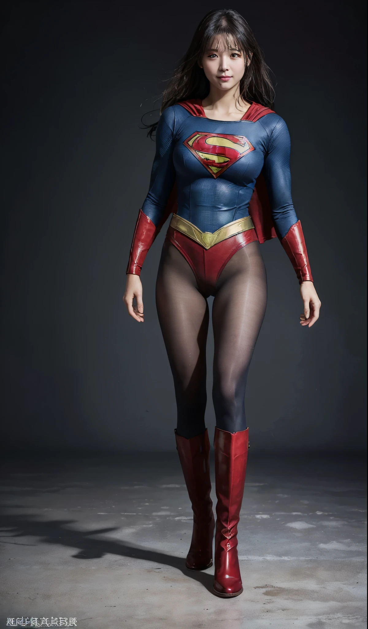 No background、(((Beautiful legs in black tights.)))、(((Legally express the beauty of your smile)))、((((Make the most of your original images)))、(((Supergirl Costume)))、(((Beautiful Hair)))、(((suffering)))、(((Please wear black tights....、Wear red boots)))、((Best image quality、8k))、((highest quality、8k、masterpiece:1.3))、(((Preserve background )))、Sharp focus:1.2、Beautiful woman with perfect figure:1.4、Slim Abs:1.2、Wet body:1.5、Highly detailed face and skin texture、8k