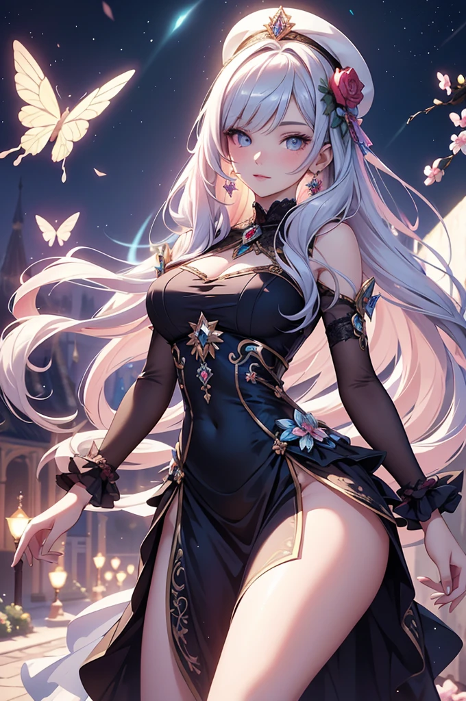 (best quality,4k,8k,highres,masterpiece:1.2),ultra-detailed,(realistic,photorealistic,photo-realistic:1.37),acrylic painting,beautiful Russian model in a ta dress with downy hair,beautiful Russian model with extremely colorful hair and detailed facial features,beautiful Russian model standing in a beautiful garden surrounded by a starry sky,beautiful Russian model wearing a vibrant Loliress,beautiful Russian model with intricate accessories and a matching hat,beautiful Russian model posing gracefully with her hands on her hips,beautiful Russian model with long flowing twintails,beautiful Russian model with bright blue eyes and rosy lips,beautiful Russian model with a joyful expression,beautiful Russian model in a dynamic pose with cherry blossoms falling around her,beautiful Russian model surrounded by colorful flowers and butterflies,beautiful Russian model's dress adorned with cute bows and lace details,beautiful Russian model with an enchanting smile,beautiful Russian model with soft, pastel-colored shading,beautiful Russian model with a magical glow illuminating her,beautiful Russian model in a picturesque setting with a winding path leading to a magnificent castle,beautiful Russian model holding a microphone and singing passionately,beautiful Russian model with a fairytale-like background,beautiful Russian model with a soft, dreamy atmosphere,beautiful Russian model with a subtle bokeh effect,beautiful Russian model standing under a moonlit sky,beautiful Russian model with a warm, golden sunset in the background,beautiful Russian model surrounded by twinkling stars and colorful nebulae,creating an ethereal and captivating artistic masterpiece.