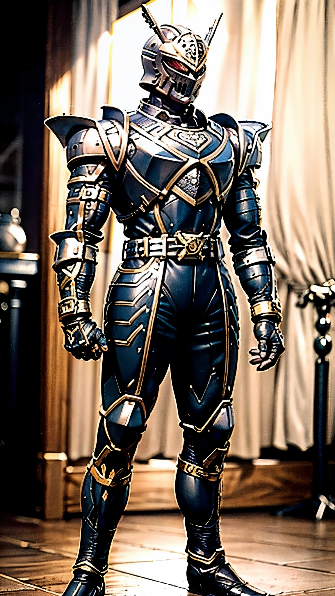 A man wearing a full-face met, a fantasy-style biomecha armored combat suit, green eyes, a composite layered chest armor, fully enclosed shoulder guards, matching arm and leg guards, the belt is adorned with dragon claw grasping orbs, primarily black with red accents, the design balances heavy with agility, a high-tech biological armor, concept inspired by dragons, stands on the skyscraper of a futuristic high-tech city, this character embodies a finely crafted fantasy-surreal style armored hero in anime style, exquisite and mature manga art style, ((male:1.5)), metallic, real texture material, dramatic, high definition, best quality, highres, ultra-detailed, ultra-fine painting, extremely delicate, professional, perfect body proportions, golden ratio, anatomically correct, symmetrical face, extremely detailed eyes and face, high quality eyes, creativity, RAW photo, UHD, 32k, Natural light, cinematic lighting, masterpiece-anatomy-perfect, masterpiece:1.5