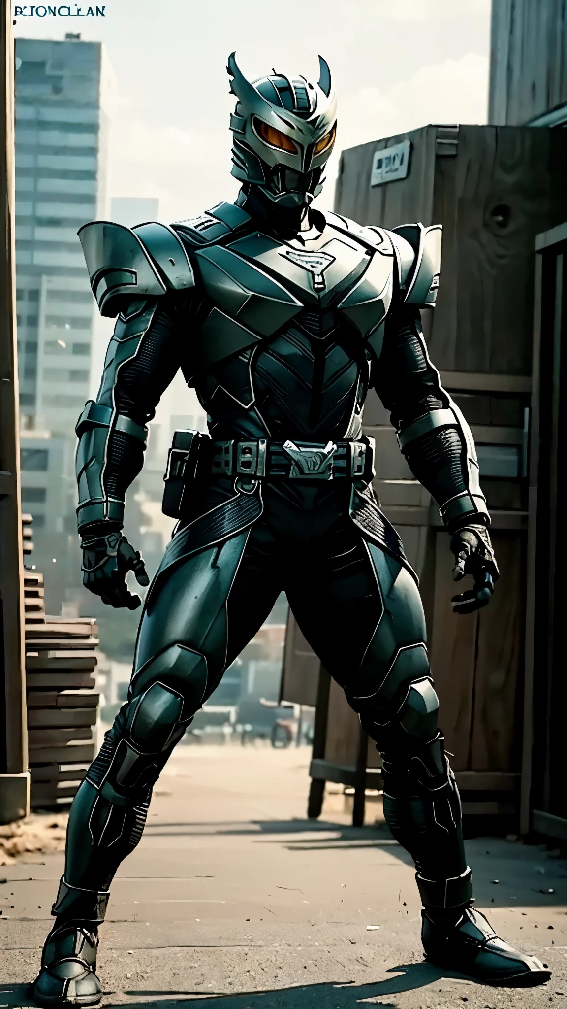 A man wearing a full-face helmet, a fantasy-style biomecha armored combat suit, green eyes, a composite layered chest armor, fully enclosed shoulder guards, matching arm and leg guards, the belt is adorned with dragon claw grasping orbs, primarily black with red accents, the design balances heavy with agility, a high-tech biological armor, concept inspired by dragons, stands on the skyscraper of a futuristic high-tech city, this character embodies a finely crafted fantasy-surreal style armored hero in anime style, exquisite and mature manga art style, ((male:1.5)), metallic, real texture material, dramatic, high definition, best quality, highres, ultra-detailed, ultra-fine painting, extremely delicate, professional, perfect body proportions, golden ratio, anatomically correct, symmetrical face, extremely detailed eyes and face, high quality eyes, creativity, RAW photo, UHD, 32k, Natural light, cinematic lighting, masterpiece-anatomy-perfect, masterpiece:1.5