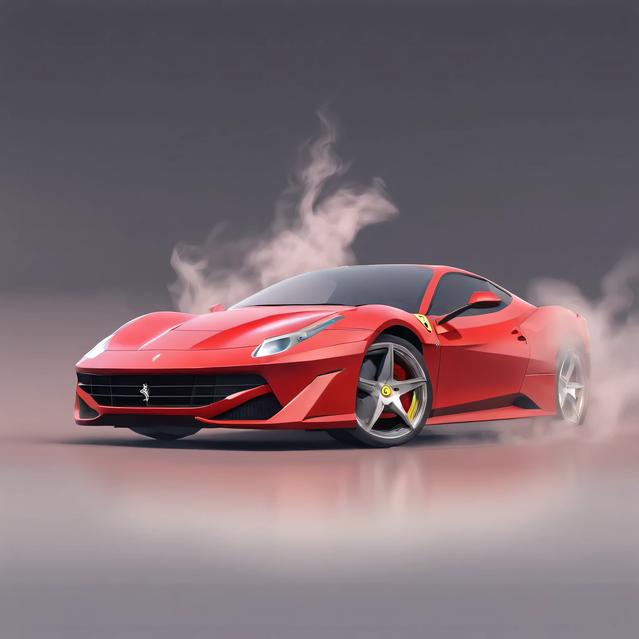 Ferrari in the middle of a lot of smoke 