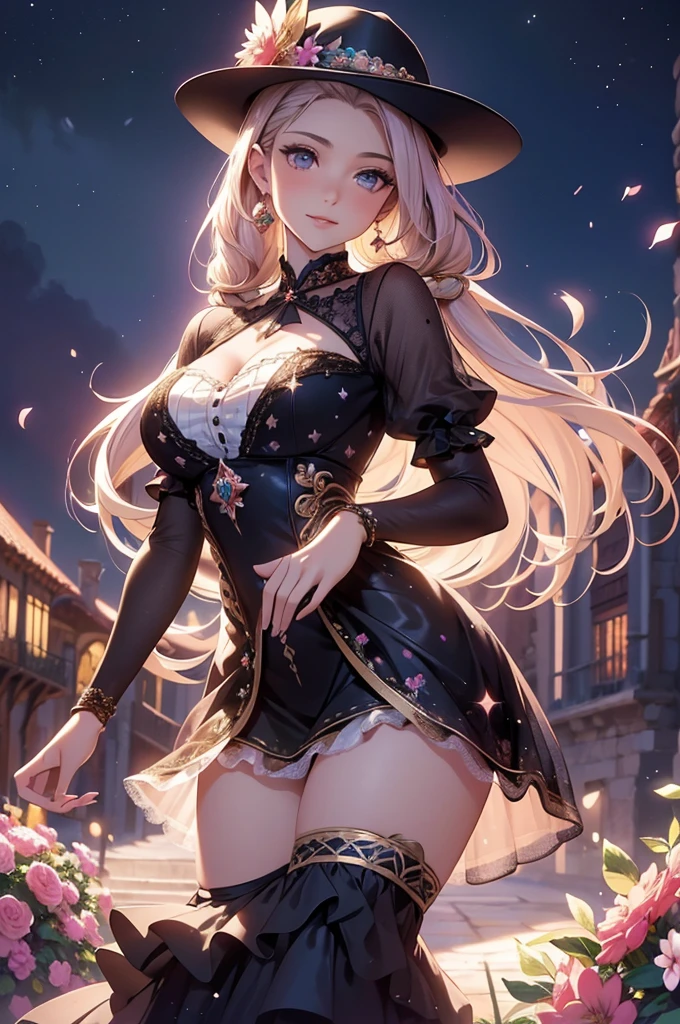 (best quality,4k,8k,highres,masterpiece:1.2),ultra-detailed,(realistic,photorealistic,photo-realistic:1.37),acrylic painting,beautiful Spanish model in a Lolita dress with downy hair,beautiful Spanish model with extremely colorful hair and detailed facial features,beautiful Spanish model standing in a beautiful garden surrounded by a starry sky,beautiful Spanish model wearing a vibrant Lolita dress,beautiful Spanish model with intricate accessories and a matching hat,beautiful Spanish model posing gracefully with her hands on her hips,beautiful Spanish model with long flowing twintails,beautiful Spanish model with bright blue eyes and rosy lips,beautiful Spanish model with a joyful expression,beautiful Spanish model in a dynamic pose with cherry blossoms falling around her,beautiful Spanish model surrounded by colorful flowers and butterflies,beautiful Spanish model's dress adorned with cute bows and lace details,beautiful Spanish model with an enchanting smile,beautiful Spanish model with soft, pastel-colored shading,beautiful Spanish model with a magical glow illuminating her,beautiful Spanish model in a picturesque setting with a winding path leading to a magnificent castle,beautiful Spanish model holding a microphone and singing passionately,beautiful Spanish model with a fairytale-like background,beautiful Spanish model with a soft, dreamy atmosphere,beautiful Spanish model with a subtle bokeh effect,beautiful Spanish model standing under a moonlit sky,beautiful Spanish model with a warm, golden sunset in the background,beautiful Spanish model surrounded by twinkling stars and colorful nebulae,creating an ethereal and captivating artistic masterpiece.