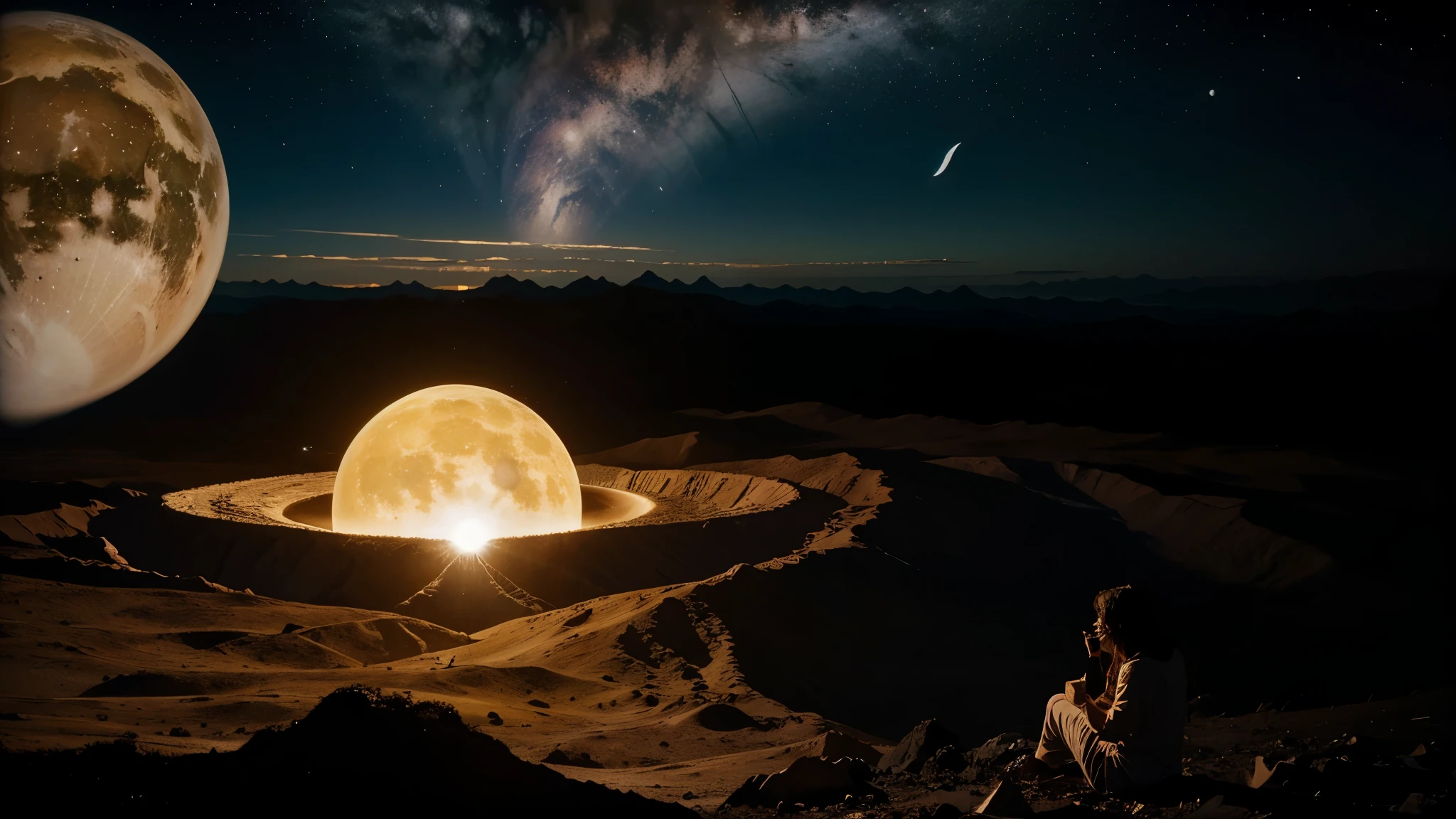 lua atingindo o planeta terra e explodindo