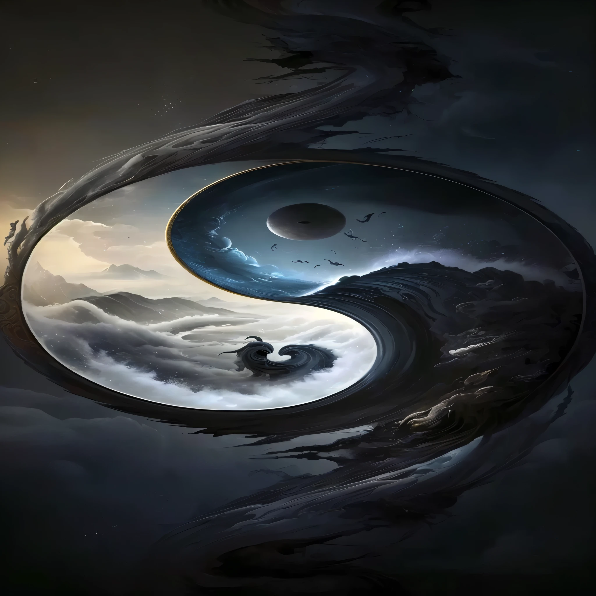 yin yin yin yin yin yin yin yin yin yin yin yin yin yin yin yin yin yin yin yin yin, ying and yang, surreal art, illusion surreal art, surreal design, surrealism art, surreal and fantasy art, yin yang, surrealistic digital artwork, chinese surrealism, 4 k surrealism, symmetrical epic fantasy art, abstract surrealism, swirling scene
