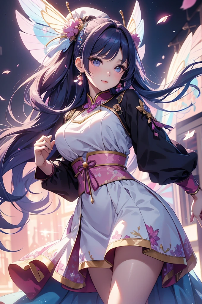 (best quality,4k,8k,highres,masterpiece:1.2),ultra-detailed,(realistic,photorealistic,photo-realistic:1.37),acrylic painting,beautiful Korean model in a ta dress with downy hair,beautiful Korean model with extremely colorful hair and detailed facial features,beautiful Korean model standing in a beautiful garden surrounded by a starry sky,beautiful Korean model wearing a vibrant Loliress,beautiful Korean model with intricate accessories and a matching hat,beautiful Korean model posing gracefully with her hands on her hips,beautiful Korean model with long flowing twintails,beautiful Korean model with bright blue eyes and rosy lips,beautiful Korean model with a joyful expression,beautiful Korean model in a dynamic pose with cherry blossoms falling around her,beautiful Korean model surrounded by colorful flowers and butterflies,beautiful Korean model's dress adorned with cute bows and lace details,beautiful Korean model with an enchanting smile,beautiful Korean model with soft, pastel-colored shading,beautiful Korean model with a magical glow illuminating her,beautiful Korean model in a picturesque setting with a winding path leading to a magnificent castle,beautiful Korean model holding a microphone and singing passionately,beautiful Korean model with a fairytale-like background,beautiful Korean model with a soft, dreamy atmosphere,beautiful Korean model with a subtle bokeh effect,beautiful Korean model standing under a moonlit sky,beautiful Korean model with a warm, golden sunset in the background,beautiful Korean model surrounded by twinkling stars and colorful nebulae,creating an ethereal and captivating artistic masterpiece. 