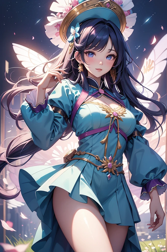 (best quality,4k,8k,highres,masterpiece:1.2),ultra-detailed,(realistic,photorealistic,photo-realistic:1.37),acrylic painting,beautiful Korean model in a Lolita dress with downy hair,beautiful Korean model with extremely colorful hair and detailed facial features,beautiful Korean model standing in a beautiful garden surrounded by a starry sky,beautiful Korean model wearing a vibrant Lolita dress,beautiful Korean model with intricate accessories and a matching hat,beautiful Korean model posing gracefully with her hands on her hips,beautiful Korean model with long flowing twintails,beautiful Korean model with bright blue eyes and rosy lips,beautiful Korean model with a joyful expression,beautiful Korean model in a dynamic pose with cherry blossoms falling around her,beautiful Korean model surrounded by colorful flowers and butterflies,beautiful Korean model's dress adorned with cute bows and lace details,beautiful Korean model with an enchanting smile,beautiful Korean model with soft, pastel-colored shading,beautiful Korean model with a magical glow illuminating her,beautiful Korean model in a picturesque setting with a winding path leading to a magnificent castle,beautiful Korean model holding a microphone and singing passionately,beautiful Korean model with a fairytale-like background,beautiful Korean model with a soft, dreamy atmosphere,beautiful Korean model with a subtle bokeh effect,beautiful Korean model standing under a moonlit sky,beautiful Korean model with a warm, golden sunset in the background,beautiful Korean model surrounded by twinkling stars and colorful nebulae,creating an ethereal and captivating artistic masterpiece.