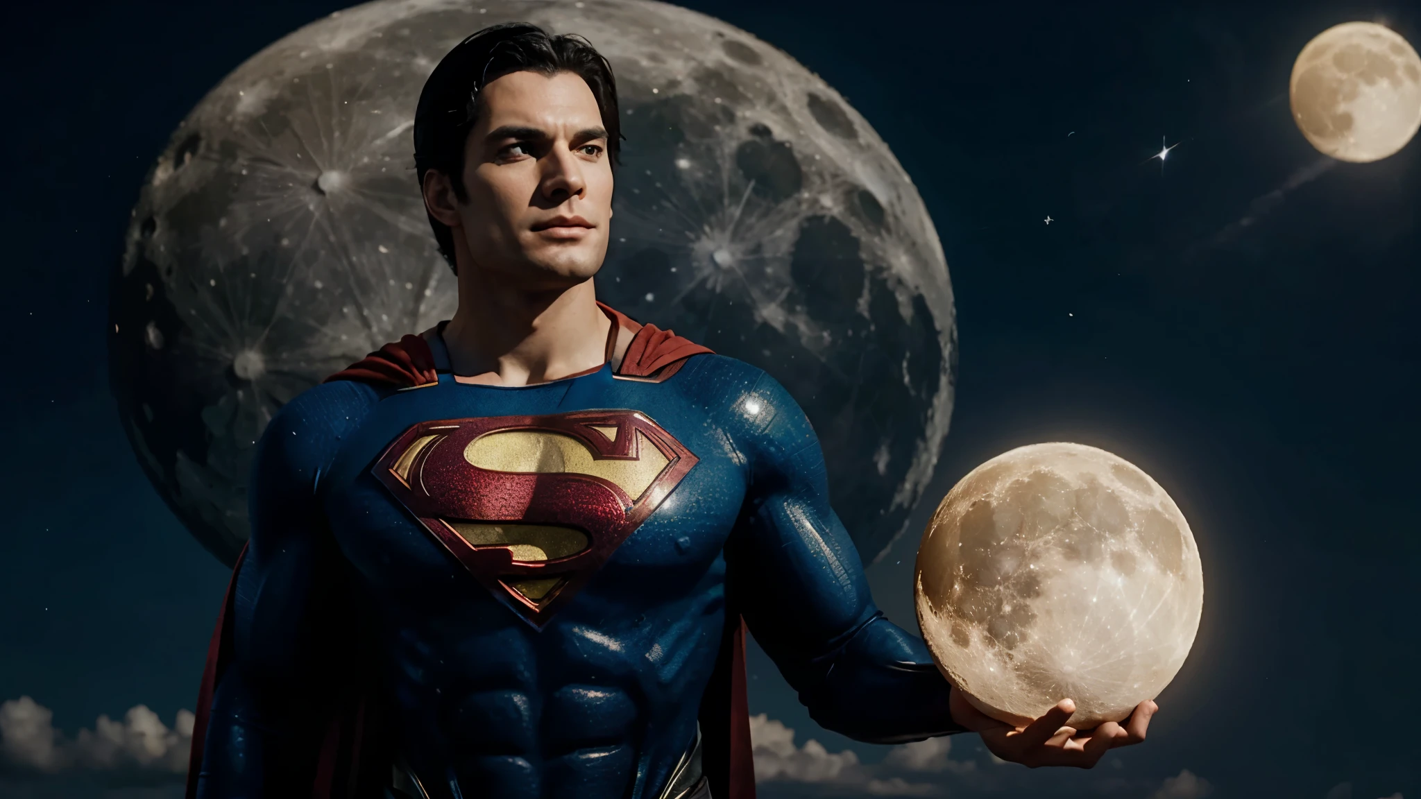 superman holding the moon so it doesn't fall to earth
