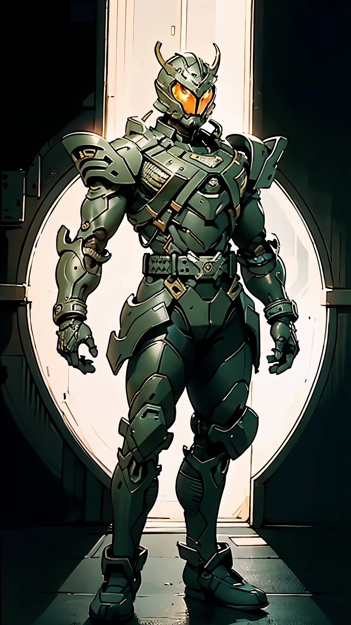 A man wearing a full-face helmet, a fantasy-style biomecha armored combat suit, green eyes, a composite layered chest armor, fully enclosed shoulder guards, matching arm and leg guards, the belt is adorned with dragon claw grasping orbs, primarily black with red accents, the design balances heavy with agility, a high-tech biological armor, concept inspired by dragons, stands on the skyscraper of a futuristic high-tech city, this character embodies a finely crafted fantasy-surreal style armored hero in anime style, exquisite and mature manga art style, ((male:1.5)), metallic, real texture material, dramatic, high definition, best quality, highres, ultra-detailed, ultra-fine painting, extremely delicate, professional, perfect body proportions, golden ratio, anatomically correct, symmetrical face, extremely detailed eyes and face, high quality eyes, creativity, RAW photo, UHD, 32k, Natural light, cinematic lighting, masterpiece-anatomy-perfect, masterpiece:1.5