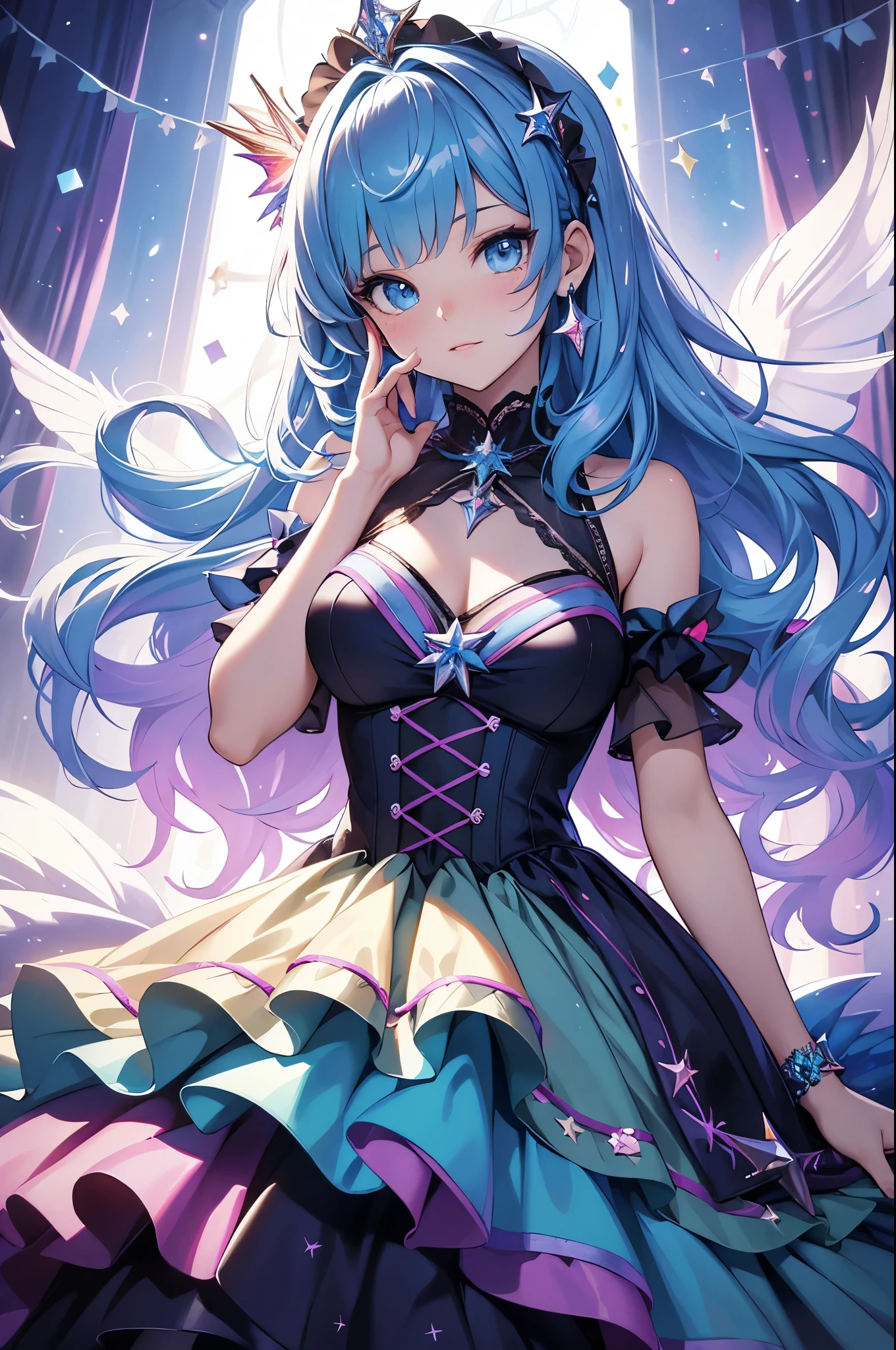 best qualityer,tmasterpiece,Ultimate resolution,downy,Extremely colorful,Colorful,Mermaid princess,ta dress,starrysky