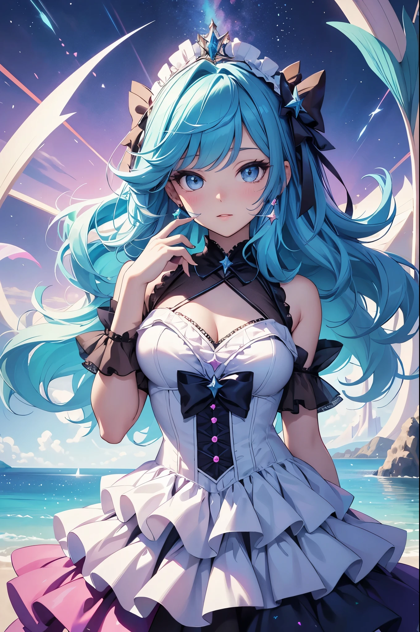 best qualityer，tmasterpiece，Ultimate resolution，downy，Extremely colorful，Colorful，Mermaid princess，Lolita dress，starrysky