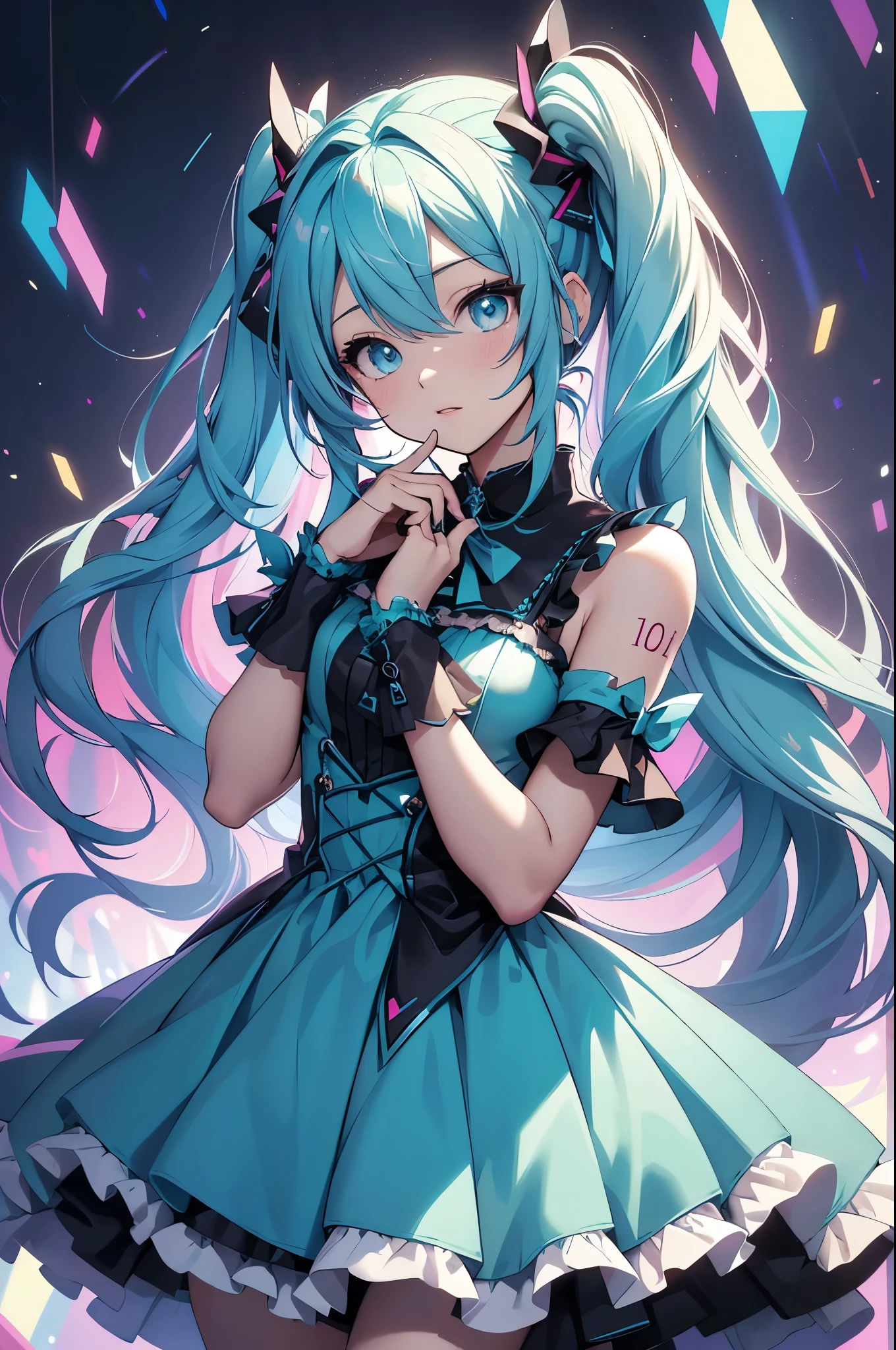 best qualityer,tmasterpiece,Ultimate resolution,downy,Extremely colorful,Colorful,Hatsune Miku,ta dress,starrysky