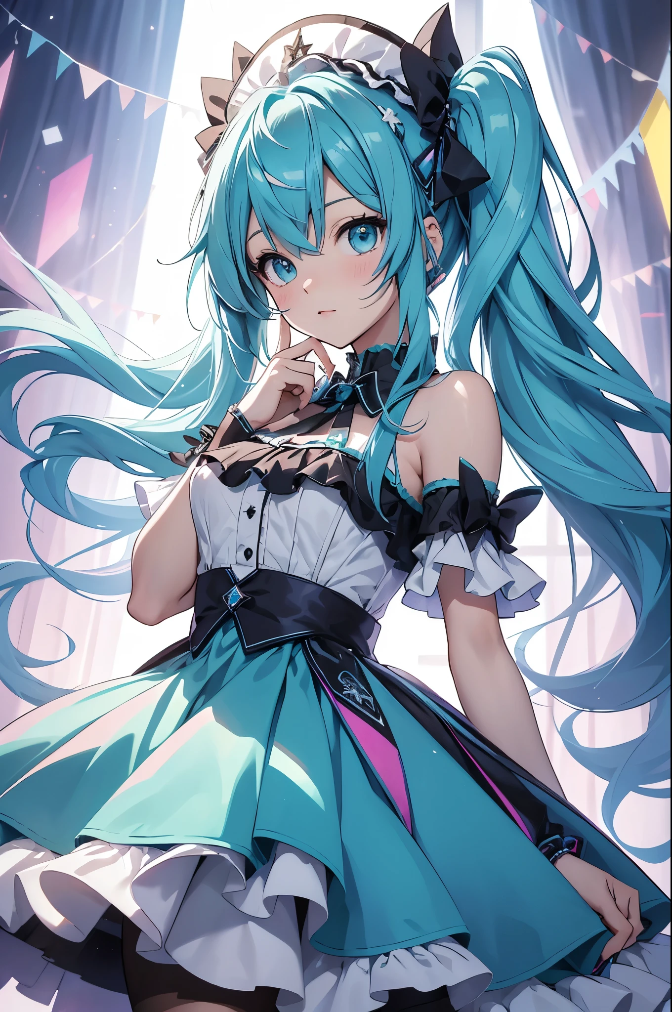 best qualityer,tmasterpiece,Ultimate resolution,downy,Extremely colorful,Colorful,Hatsune Miku,Lolita dress,starrysky