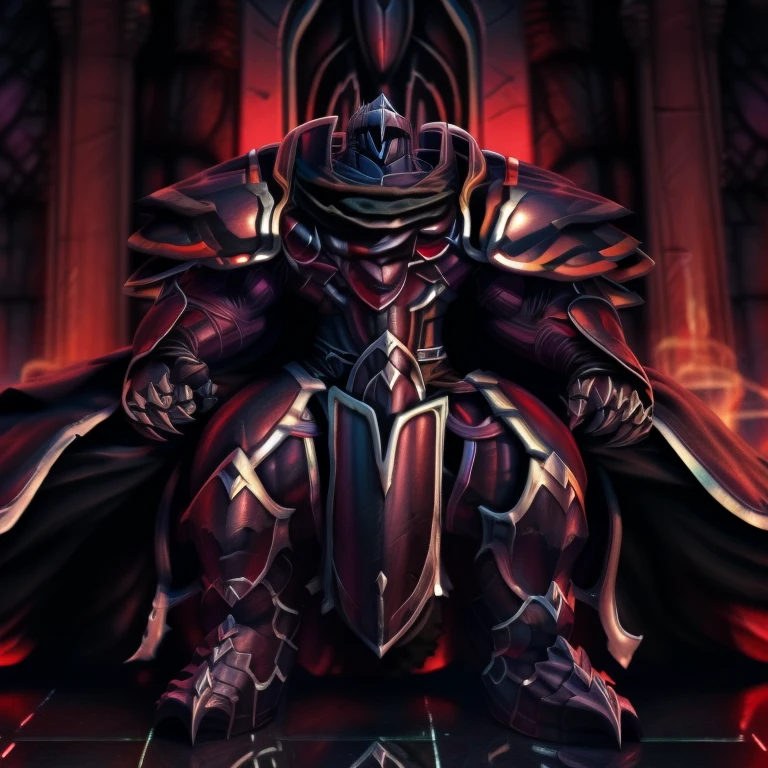 (masterpiece, best quality, detailed:1.2) (Pokémon) lucario, detailed full body, a knight's mechanical armor, glowing wide and heavy armor, wears full body armor. massive muscles, huge pecs, chiseled abs, huge pectorals, exaggeratedly huge muscles. wearing a cloak. unusually developed muscular body big muscle, pecs, triceps, traps, waist narrow, unusually developed muscular body, Dark knight, BlackKnight_fe, The claws are sharp, Sharp teeth, He wears a black cloak on his back. sitting on the throne,