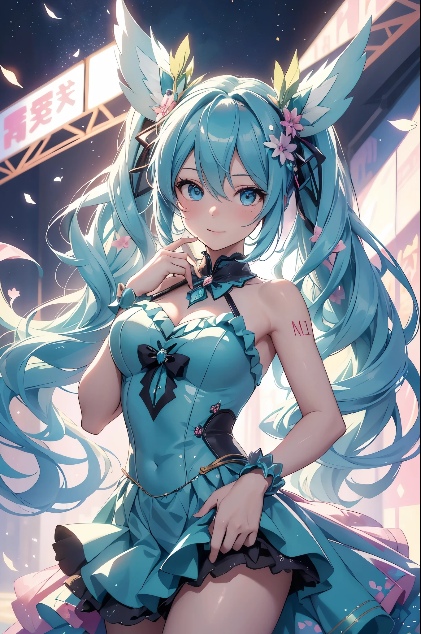 Hatsune Miku wears the witch costume of Yae Miko, and Hatsune Miku is in the same frame as Yae Miko