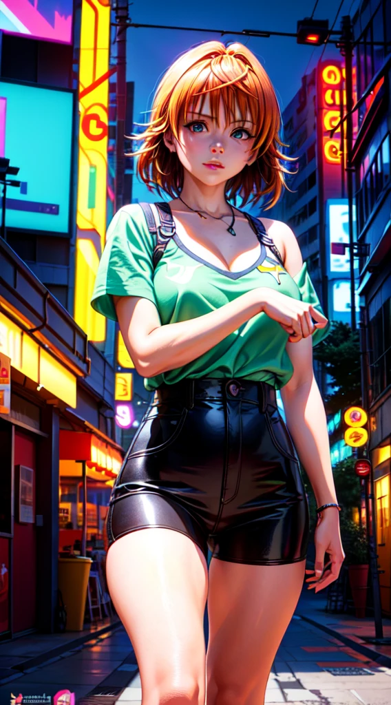 (best quality,4k,8k,highres,masterpiece:1.2),ultra-detailed,(realistic,photorealistic,photo-realistic:1.37),green hair and pink hair,blue eyes,anime,alone,modern,cyberpunk,lighting effects,colorful,stylish compositions,beautiful detailed eyes,longeyelashes,modern fashion,street art,cybernetic enhancements,dynamic poses,vibrant colors,neon lights,gritty urban atmosphere,stylized backgrounds,technological advancements,high-tech accessories,sharp focus,cityscape silhouette,glowing holograms,sleek architecture,cyberpunk fashion,confident expression,ethereal atmosphere,exaggerated proportions,juicy hues,expressive brushstrokes,stylized hair,trendy outfits,sci-fi elements,visual storytelling,vivid color palette,edgy urban setting,colored lens flare,cybernetic implants,youthful energy.