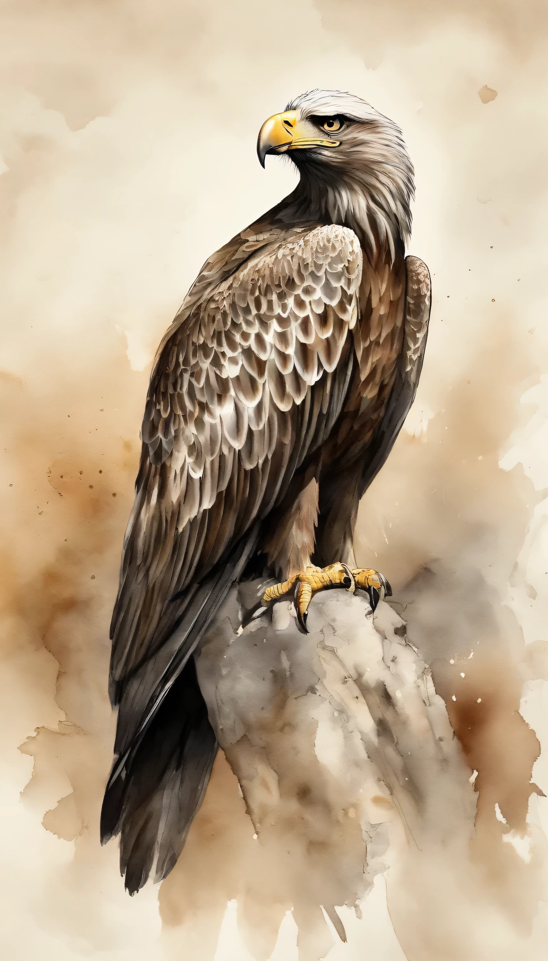 pintura chinesa,tinta and watercolor painting,water tinta,tinta,mancha,Vista distante,Ultra wide viewing angle,Meticuloso,water tinta,mancha,Meticuloso,mancha,low saturation,baixo contraste,The eagle opens its wings,Lindamente retratado,Uma detalhada,Acura,Obras de mestres,obra-prima