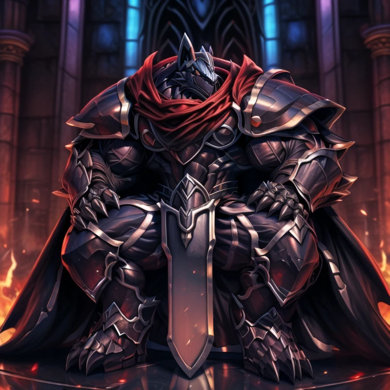 (masterpiece, best quality, detailed:1.2) (Pokémon) LUCARIO, detailed full body, a knight's mechanical armor, glowing wide and heavy armor, wears full body armor. massive muscles, huge pecs, chiseled abs, huge pectorals, exaggeratedly huge muscles. wearing a cloak. unusually developed muscular body big muscle, pecs, triceps, traps, waist narrow, unusually developed muscular body, Dark knight,
BlackKnight_fe, The claws are sharp,
Sharp teeth, sitting on the throne, With a sword in one hand