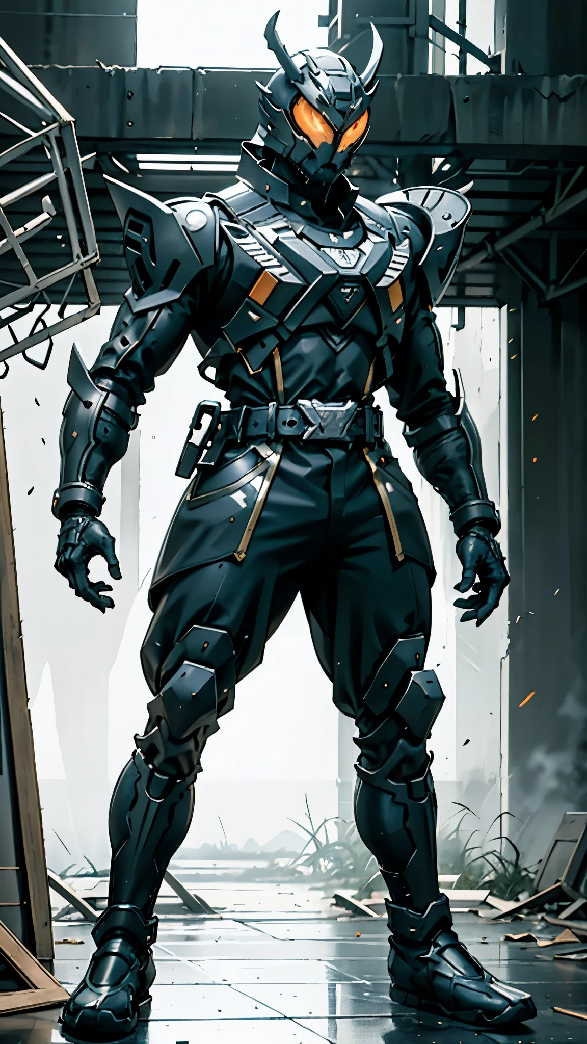 A man wearing a full-face helmet, a fantasy-style biomecha armored combat suit, green eyes, a composite layered chest armor, fully enclosed shoulder guards, matching arm and leg guards, the belt is adorned with dragon claw grasping orbs, primarily black with red accents, the design balances heavy with agility, a high-tech biological armor, concept inspired by dragons, stands on the skyscraper of a futuristic high-tech city, this character embodies a finely crafted fantasy-surreal style armored hero in anime style, exquisite and mature manga art style, ((male:1.5)), metallic, real texture material, dramatic, high definition, best quality, highres, ultra-detailed, ultra-fine painting, extremely delicate, professional, perfect body proportions, golden ratio, anatomically correct, symmetrical face, extremely detailed eyes and face, high quality eyes, creativity, RAW photo, UHD, 32k, Natural light, cinematic lighting, masterpiece-anatomy-perfect, masterpiece:1.5