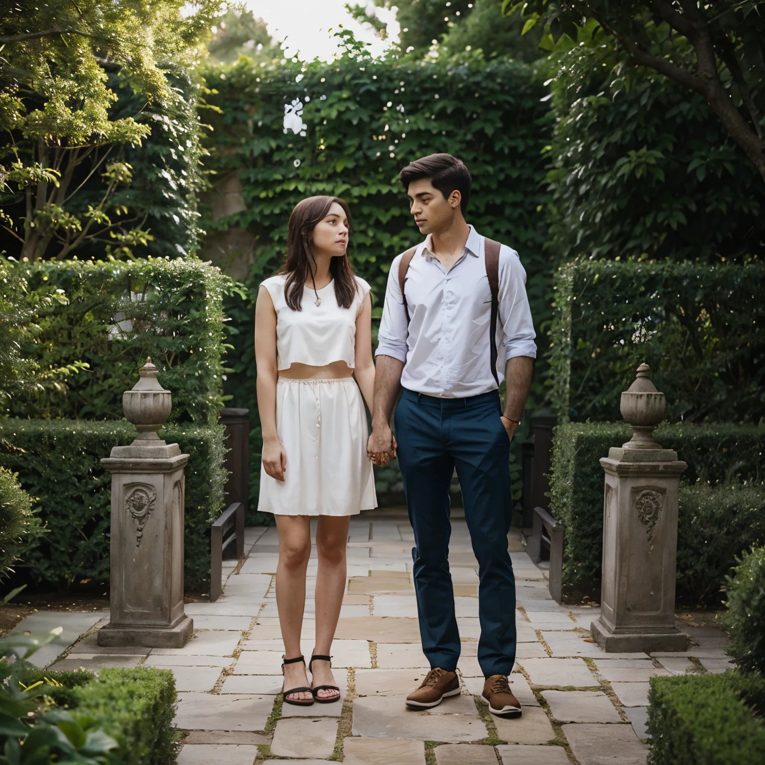 a man and woman standing next to each other in front of a brick wall, couple pose, in romantic style, lovely couple, full body photogenic shot, wearing 10s era clothes, retro vintage and romanticism, 1920s vibes, by Emma Andijewska, shot with canon eoa 6 d mark ii, cinematic outfit photo