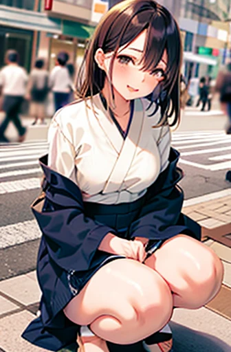 Japanese girl,beautiful girl,In the city,Blushing,Glaring at me,Inner thighs,Bend,patience