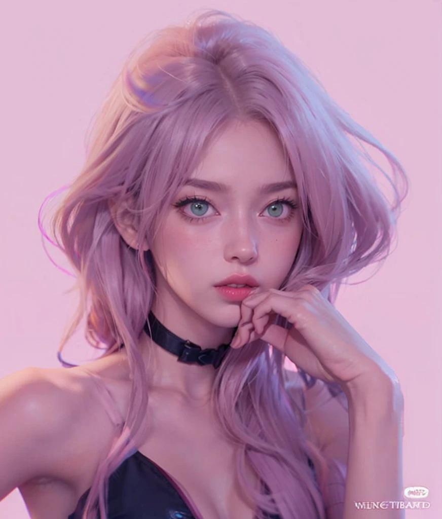 young woman, short shoulder-length pink hair, wide forehead, porcelain skin, pink eyebrows, big emerald green eyes, buttoned nose, full lips, heart-shaped face, slender body, small , red tank top, Sakura Haruno , realistic, realism, details, 3d, well detailed