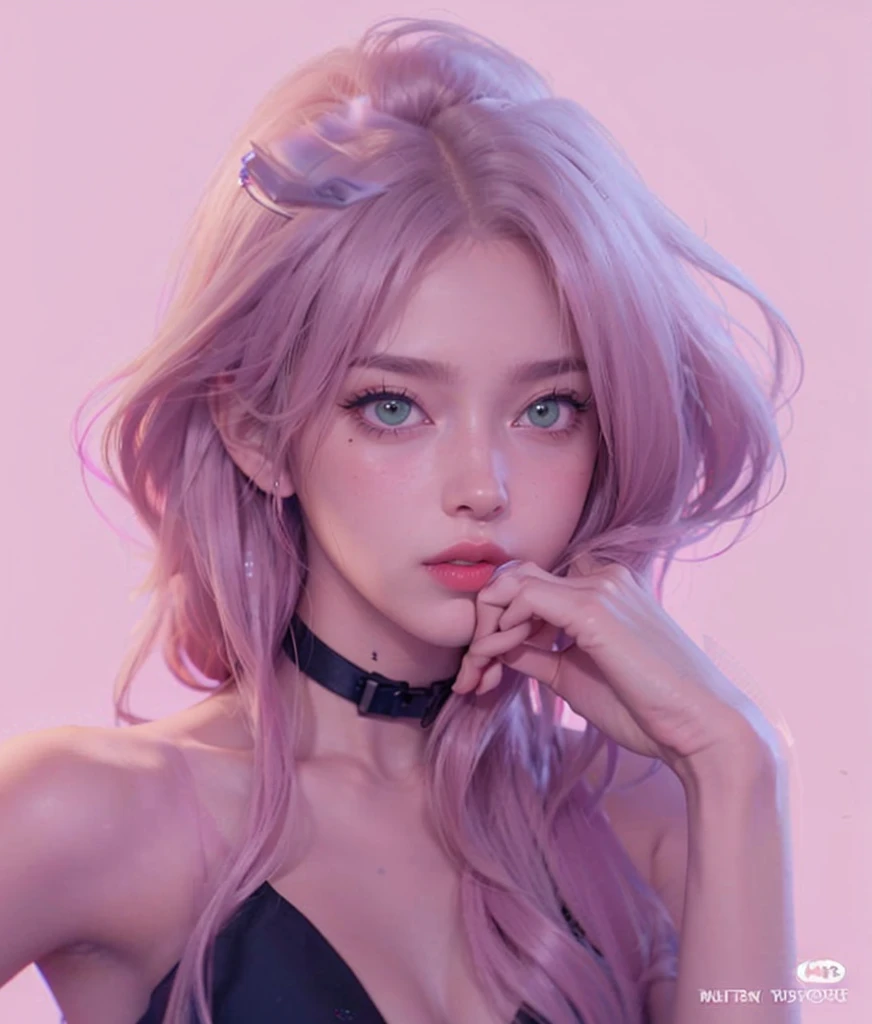 young woman, short shoulder-length pink hair, wide forehead, porcelain skin, pink eyebrows, big emerald green eyes, buttoned nose, full lips, heart-shaped face, slender body, small breasts, red tank top, Sakura Haruno , realistic, realism, details, 3d, well detailed