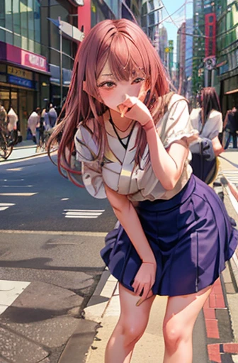 Japanese girl,beautiful girl,In the city,Blushing,Glaring at me,Inner thighs,Bend,patience,close your mouth and clench your mouth,ecstasy,