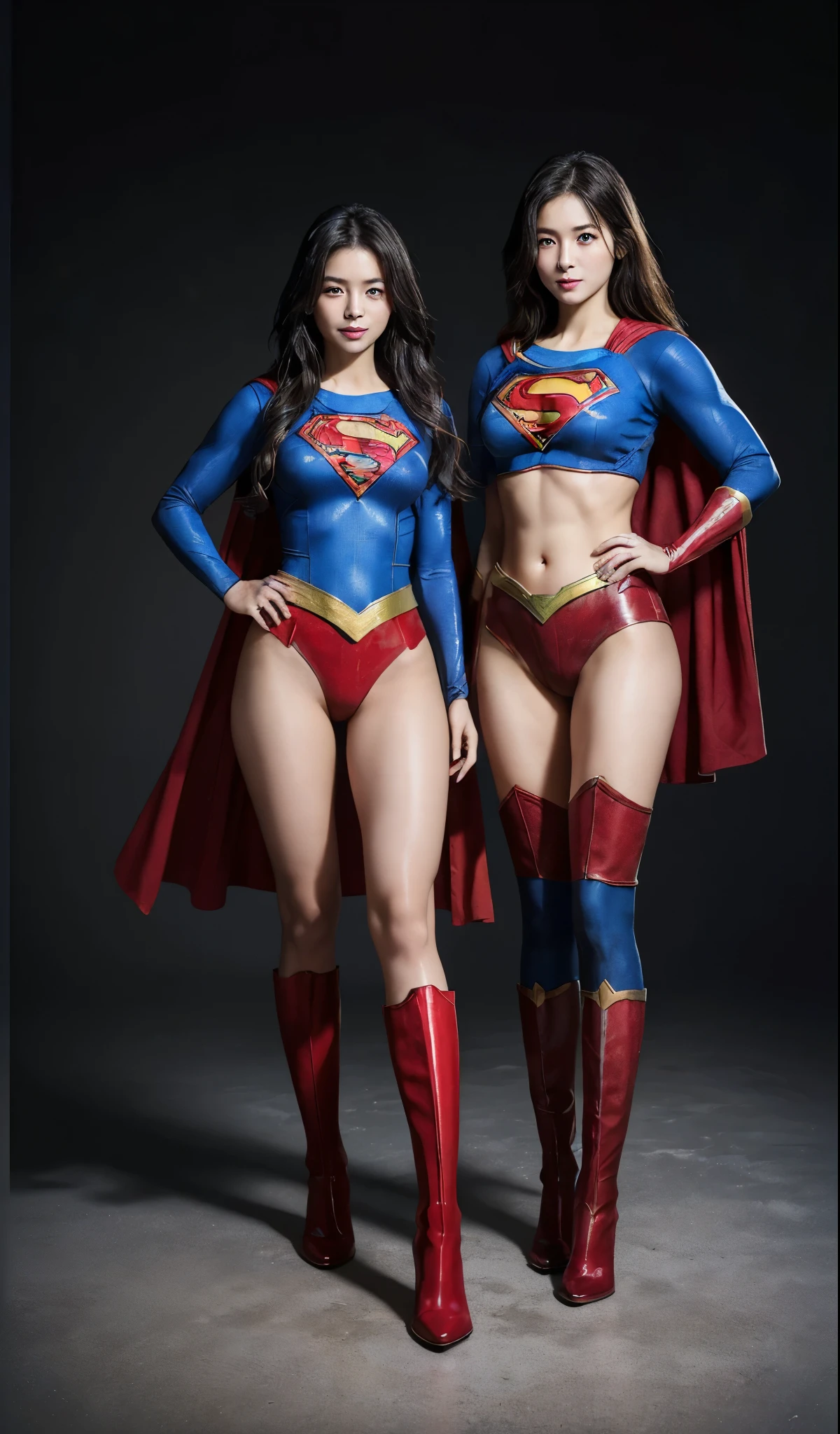 No background、(((Beautiful legs in black tights.)))、(((Legally express the beauty of your smile)))、((((Make the most of your original images)))、(((Supergirl Costume)))、(((Beautiful Hair)))、(((suffering)))、(((Please wear black tights....、Wear red boots)))、((Best image quality、8k))、((highest quality、8k、masterpiece:1.3))、(((Preserve background )))、Sharp focus:1.2、Beautiful woman with perfect figure:1.4、Slim Abs:1.2、Wet body:1.5、Highly detailed face and skin texture、8k