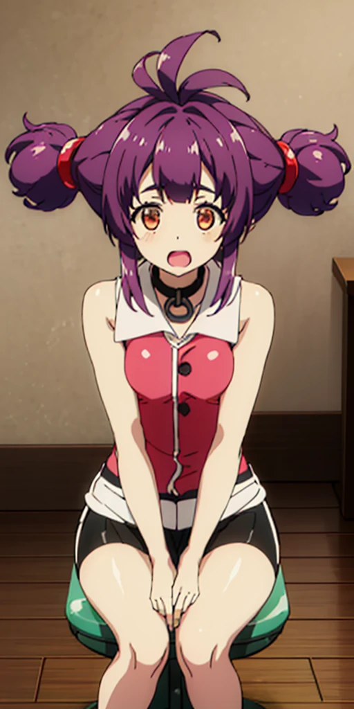1girl, sitting on the Exercise ball, arms raised in the air, front view, cute