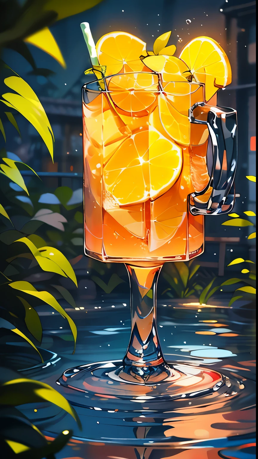 Bebida de Coquetel, scenario, landscape, profundidade de campo , ((fundo desfocado)), better quality, Ultra Detalhe, Orange and lemon drink