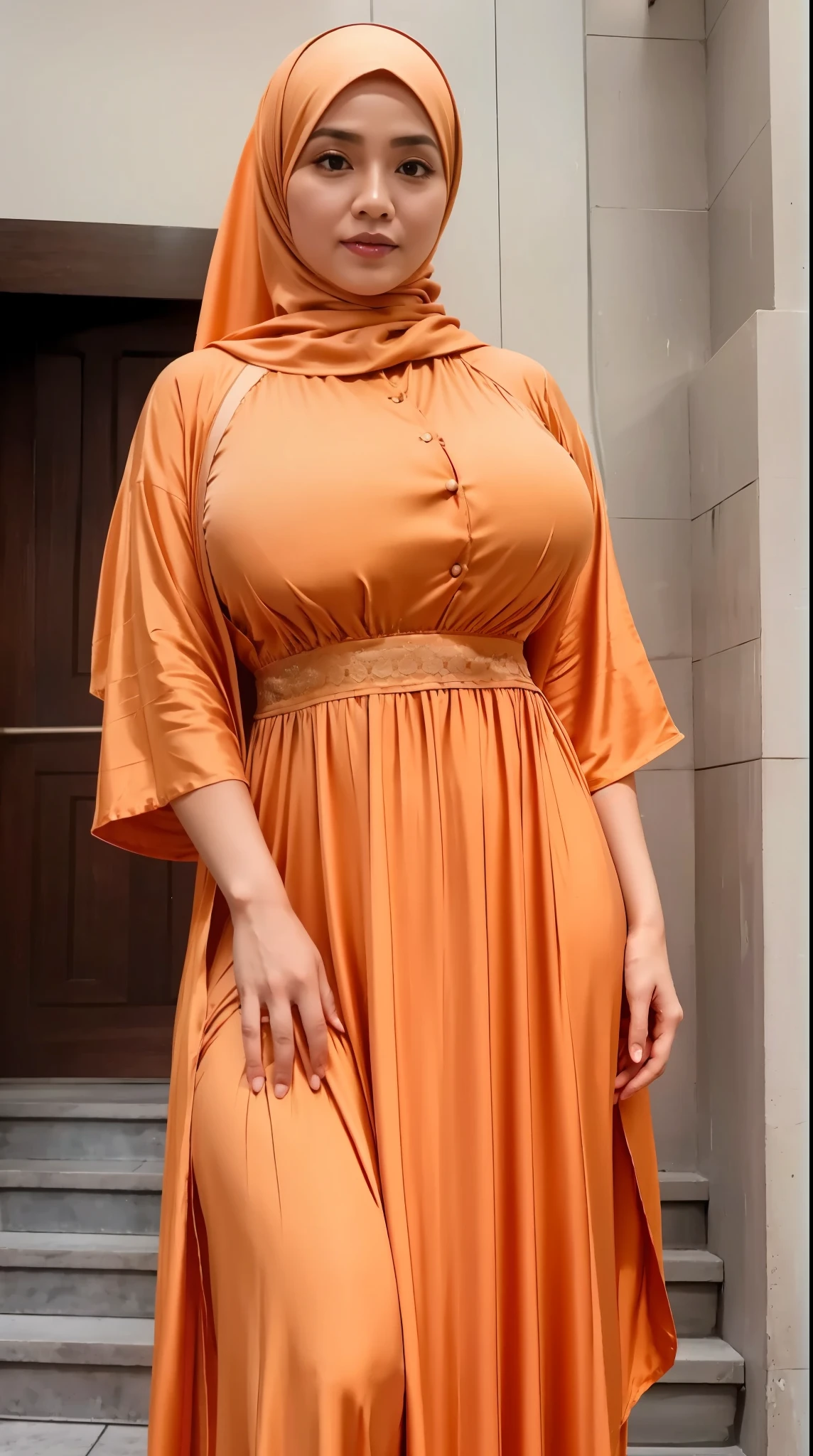 50 years Old, Hijab Indonesian mature woman, Big Tits : 66.9, Gamis, Breast out from her clothes : 1.9, at doctor office, Dark light, at Nighttime