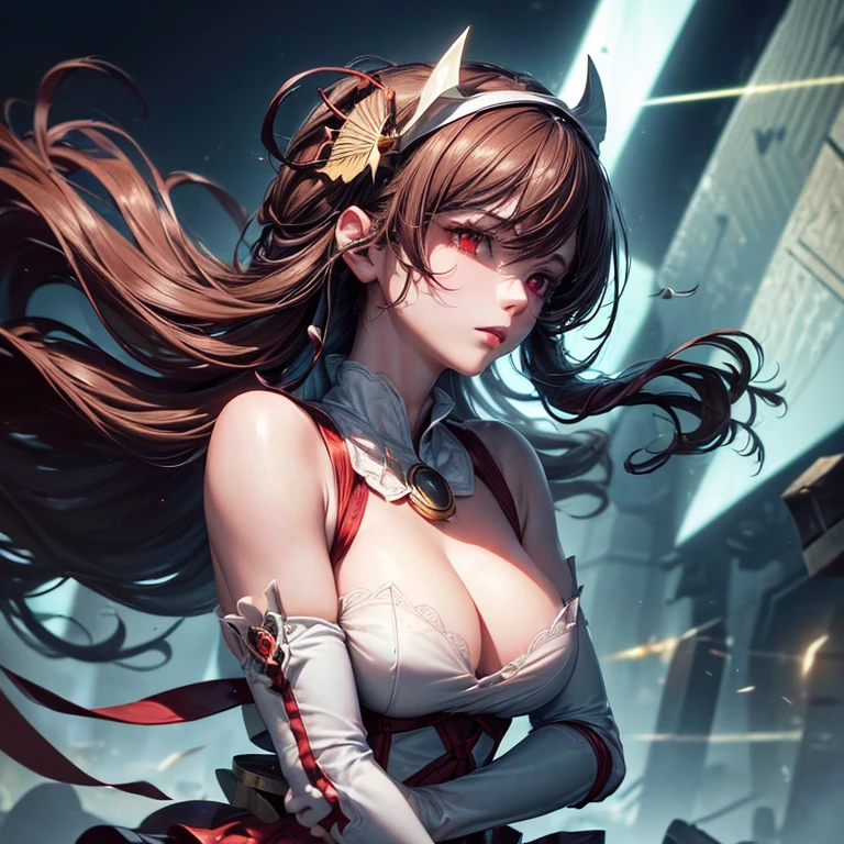 1 girl,((Ruined City)),((Red eyes)),BREAK,((白複雑なmechanicalボディスーツ)),headgear,(breasts),(mechanical,White thighhighs),(cleavage),(mechanical,elbow gloves),(mechanical,garter straps),(android),((gatling gun,Have)),(((dynamic angle))),((upper body)),(Expressionless),(wind:1.8),((fighting)),((walk)),(diffraction of light:1.2),(tyndall effect:1.2),(pale red lip:1.2),(fuller lips:1.3),(beeline:1.6),(sense of depth:1.6),(highest quality:1.6),(32K:1.6),(HDR1.6),(Ultra-high resolution:1.6),(RAW:1.6),(Realism:1.6),(masterpiece:1.6),(Intricate details:1.5),(Delicate and beautiful details:1.5),(Detailed eyes:1.1),(Detailed facial features:1.2),(glossy lips:1.3),(madeon:1.6),(perfect anatomy:1.6),(best illuminate:1.5),(cinematic shadows:1.5),(absolutely resolution:1.6),(incredibly absurdres:1.6),(highres:1.6),(refraction:1.3),(ultra detailed:1.6),