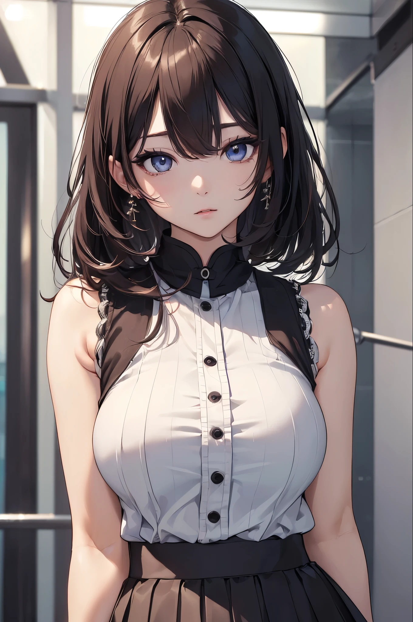 (((masterpiece))),(((High resolution)))、(((8K quality)))、(((perfect face)))、(((Korean idol))), ((sleeveless)), ((skirt)), look at the camera, ((top quality eyes)), detailed face, (detailed texture), look at the camera, big tits