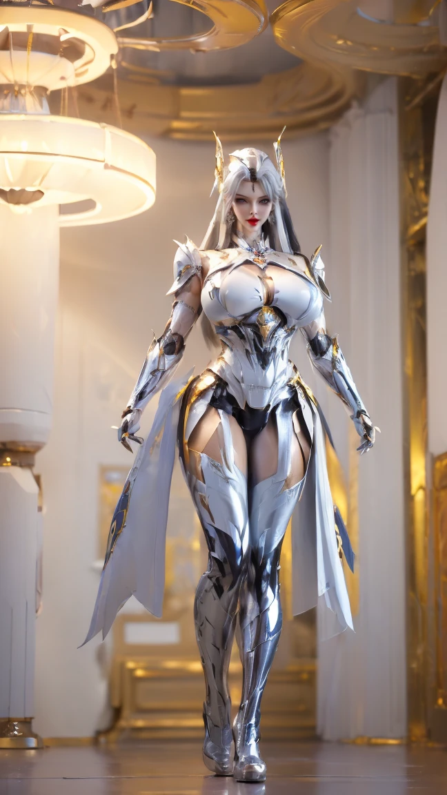(Surrealism:1.5), Beauty ,(Beauty White Hair, Phoenix Gold Helmet:1.1), ((Huge fake breasts:1.5)), ((cleveage:1.5)), (Muscle Abs:1.3),(Rich hand movements:1.5,Armed with a seven-foot long sword:1.5) ,(Perfect body,Long legs:1.3),((Dark Shiny Futuristic Mech Armor Cropped Top, Dark Yellow Mecha Tights,High heel,portrait:1.5)), ((Busty mature woman, Sweating:1.1)), (Looking at the audience:1.3), (Female focus:0.8), (HALLRoom OF FUTURISTIC SPACE STATION:1), (Bright light white_Room:1.3), Super texture, (4X Multi-Anti-Aliasing), ((Unreal Engine 5 Rendering)), (high resolution),Physically Based Rendering, Ultra HD, 16k, 1080p.