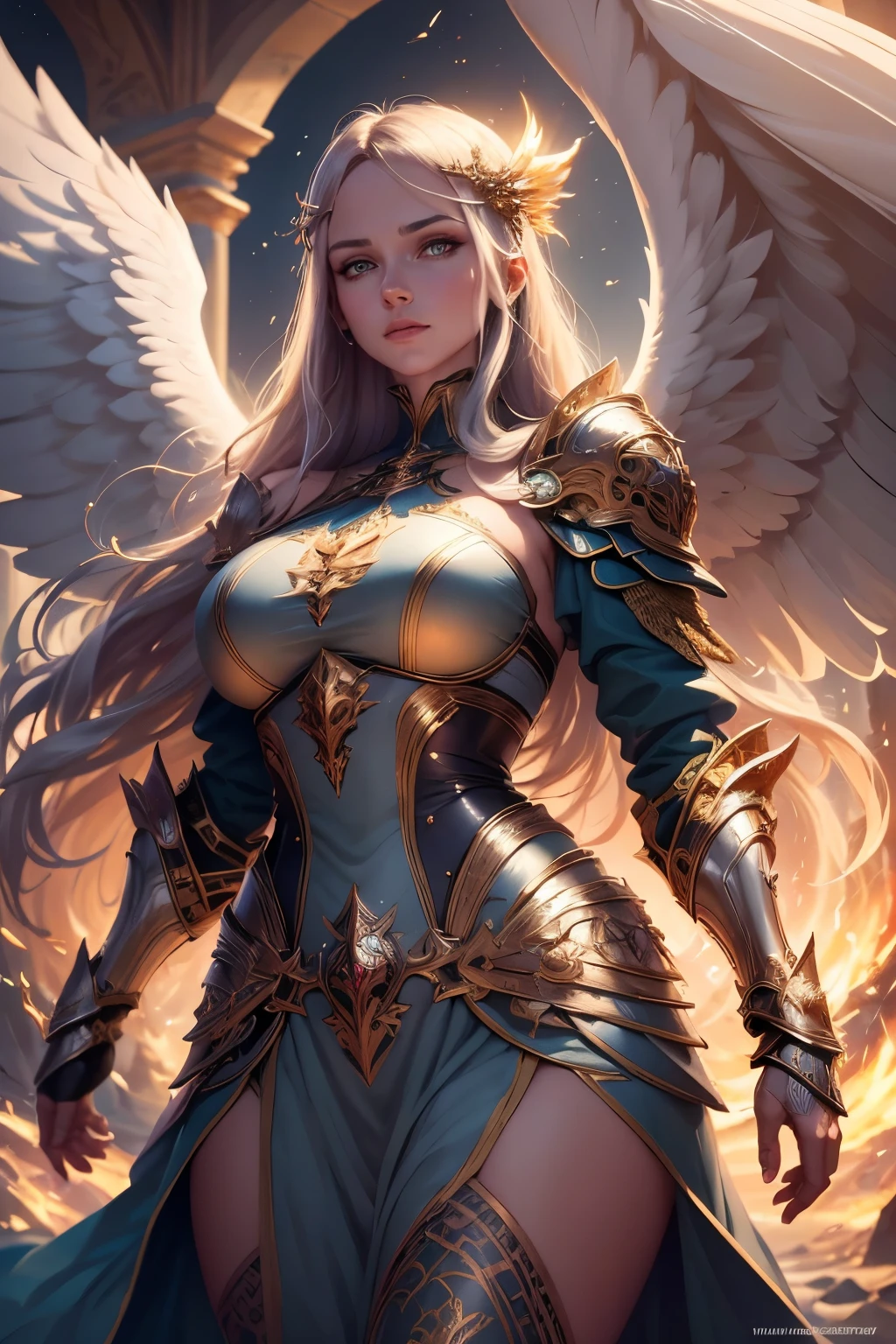 ((Best quality)), ((masterpiece)), ((realistic cartoon)), ((perfect character)):
Big breast, In this stunning and highly detailed realistic cartoon, we present an angel guardian in heavy armor. The angel guardian stands tall, clad in intricate garment, complete with flowing garments and ornate patterns. His face is high tower shield, adding to his angelic and stunning appearance.
The angel guardian channels the power of god, conjuring dazzling rays and holy energies. The scene is set in a thematically rich environment, filled with magical vibes, and mystical symbols that enhance the ambiance. The lighting, crafted with a cinematic touch, casts a spellbinding glow, emphasizing the magical aura surrounding the angel guardian.
Every element of this masterpiece is carefully designed to create a sense of realism and immersion. The intricacies of the angel guardian clothing, the mesmerizing effects of his conjurations, and the level of detail in his weathered face all contribute to a captivating visual experience. This artwork is presented in stunning UHD resolution, allowing you to appreciate every nuance and intricacy in breathtaking detail.
Portrait,Eye level, scenic, masterpiece,mtg art,magic the gathering art.
