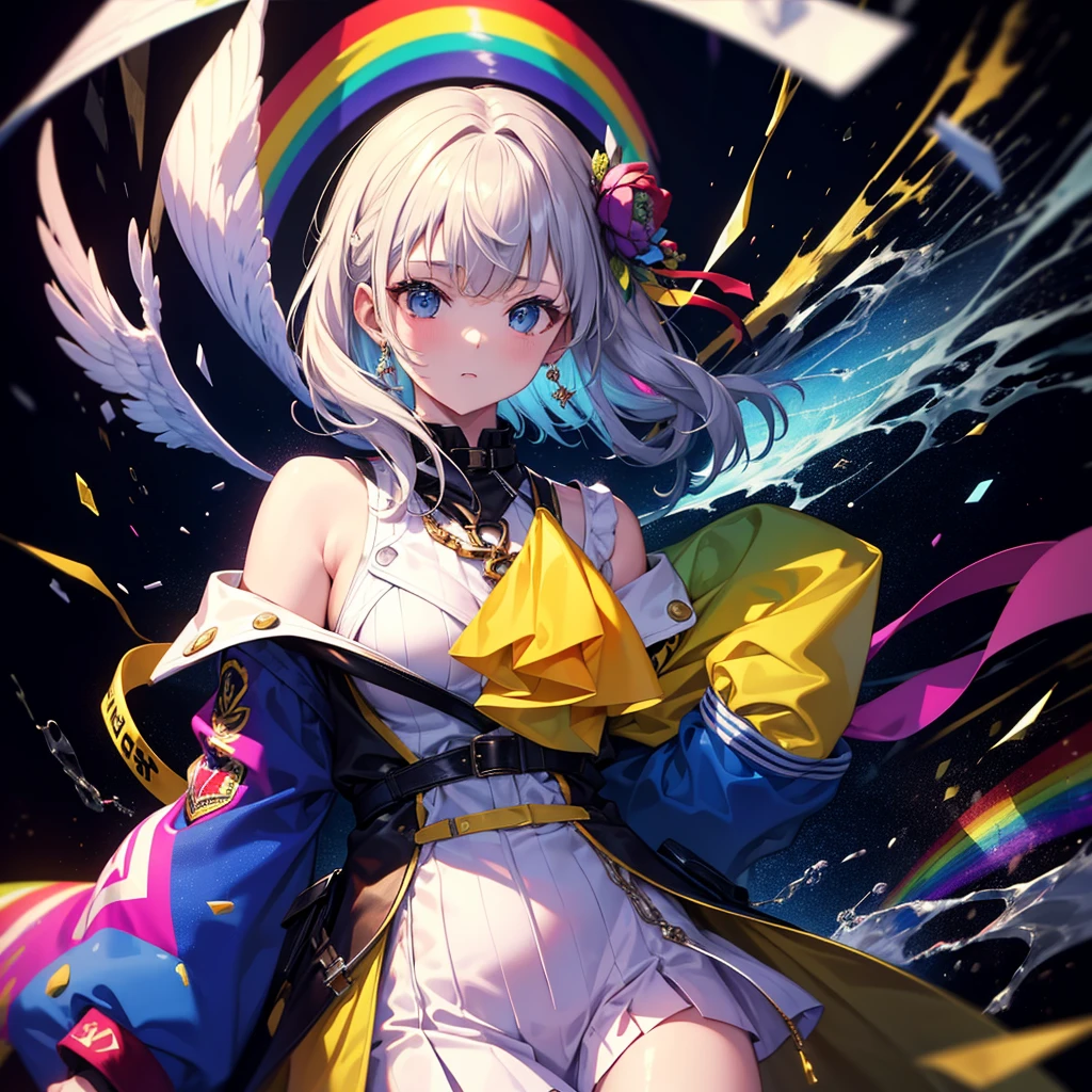 (masterpiece, highest quality, Ultra-high resolution, wonderful),One girl, Multicolored jacket, Arcoiris Jacket, Beautiful and elaborate face, Fine grain,