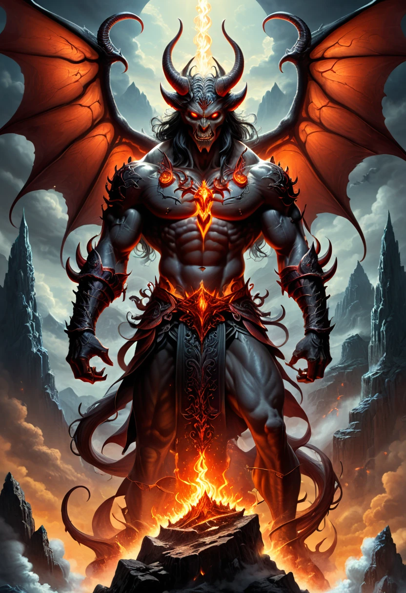 Lava Demon, (masterpiece, best quality, Professional, perfect composition, very aesthetic, absurdres, ultra-detailed, intricate details:1.3), by Karl Friedrich Schinkel