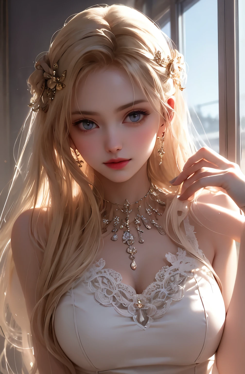 tmasterpiece,Highest image quality,super detailing,Best quality ,Extremely Delicately Beautiful, Very meticulous,Best quality, offcial art, extremely detaild的 CG unified 8k wallpapers, portrait photo of, The most beautiful look,blond hair blue eyes,Radiant skin and radiant eyes, pretty skin,(Detailed lighting:1.2), (Beautiful and detailed light:1.3), deep understanding, beautiful nude color, iintricate, digitial painting, smooth private parts, Focus sharp, The end of the world, Epic reality,looking at the camera in, (HighDynamicRange:1.4),facing at the camera, (pastel colour:1.4), Beautiful big breasts,The end of the world的, giving up, com cores neutras, natta, Screen space refraction, (Complicated details, ultra - detailed:1.3), art stations, Cinema lenses, vignet, the complex background, buliding,Enchanted smile,face flushed,the shy,detailed back ground,(Various colors of dream catcher earrings missing color,The color is black,white colors,in pink,purpleish color,red colour,blue colors,orange colors,green color,cyan colors,,),sexy and sultry,(The kinky is exposed,Camel toes,Combed neatly,),The sexiest look,Peach Milk Tea Smooth Velvet Versailles Dress,Ultrathin,semi transparent,clear clothing,