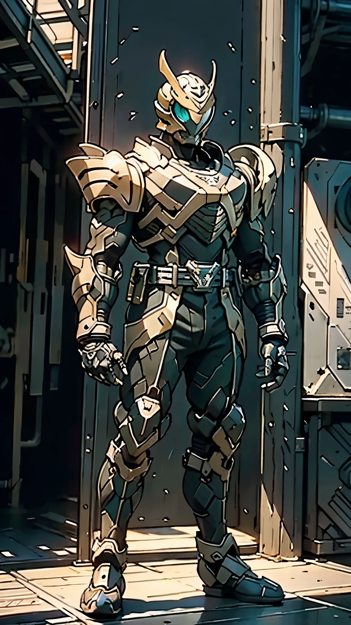 A man wearing a full-face helmet, a fantasy-style biomecha armored combat suit, green eyes, a composite layered chest armor, fully enclosed shoulder guards, matching arm and leg guards, the belt is adorned with dragon claw grasping orbs, primarily black with red accents, the design balances heavy with agility, a high-tech biological armor, concept inspired by dragons, stands on the skyscraper of a futuristic high-tech city, this character embodies a finely crafted fantasy-surreal style armored hero in anime style, exquisite and mature manga art style, ((male:1.5)), metallic, real texture material, dramatic, high definition, best quality, highres, ultra-detailed, ultra-fine painting, extremely delicate, professional, perfect body proportions, golden ratio, anatomically correct, symmetrical face, extremely detailed eyes and face, high quality eyes, creativity, RAW photo, UHD, 32k, Natural light, cinematic lighting, masterpiece-anatomy-perfect, masterpiece:1.5