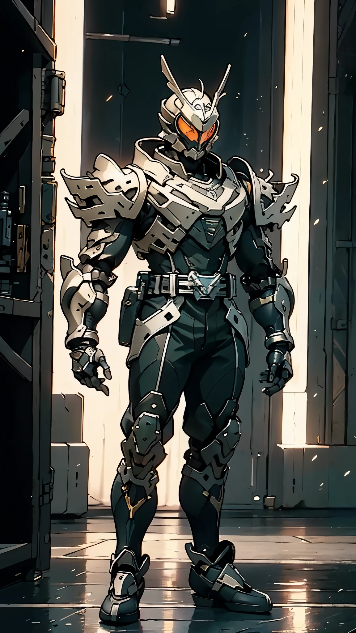 A man wearing a full-face helmet, a fantasy-style biomecha armored combat suit, green eyes, a composite layered chest armor, fully enclosed shoulder guards, matching arm and leg guards, the belt is adorned with dragon claw grasping orbs, primarily black with red accents, the design balances heavy with agility, a high-tech biological armor, concept inspired by dragons, stands on the skyscraper of a futuristic high-tech city, this character embodies a finely crafted fantasy-surreal style armored hero in anime style, exquisite and mature manga art style, ((male:1.5)), metallic, real texture material, dramatic, high definition, best quality, highres, ultra-detailed, ultra-fine painting, extremely delicate, professional, perfect body proportions, golden ratio, anatomically correct, symmetrical face, extremely detailed eyes and face, high quality eyes, creativity, RAW photo, UHD, 32k, Natural light, cinematic lighting, masterpiece-anatomy-perfect, masterpiece:1.5