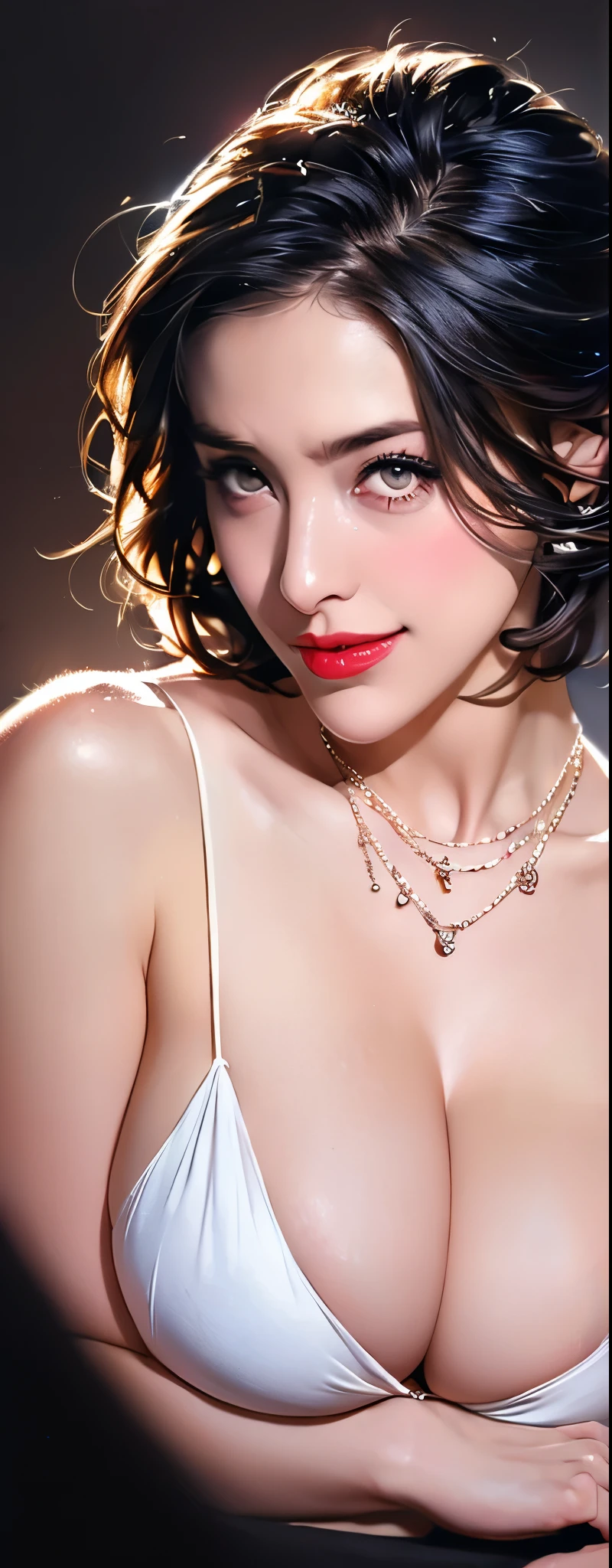 Best quality, Masterpiece, high_precisionism, ultra hot sexy girl:1.73 , Hair decoration, necklace, jewelry, Beautiful detailed face:1.1 , Gray eyes, plump red lips, Big smile, Face Makeup, Black hair, damp, cleavage
short hair, International Fashion, ارتداء highة, Full body cover, Tight Dprecisionisms, Full body detail, multiplicity, Realistic:2.2 , Edge lighting, Two-color lighting, (جلد high التفاصيل: 1.2), 8K Ultra HD, dslr, Soft lighting, جودة highة, Volumetric lighting, Clear., Photography, دقة highة, 4K, 8K, sad, silly,