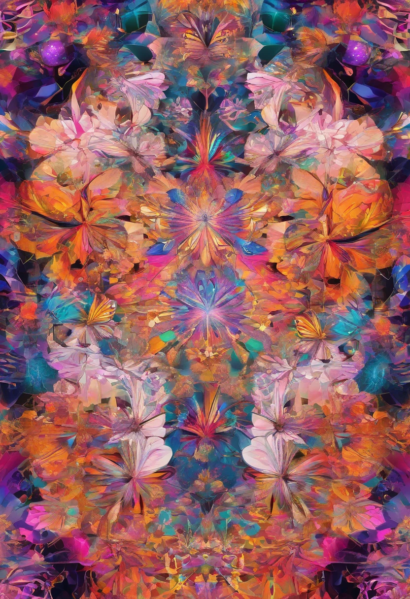 kaleidoscope，flower，butterfly，Fantastic atmosphere，colorful，gorgeous，A masterpiece．