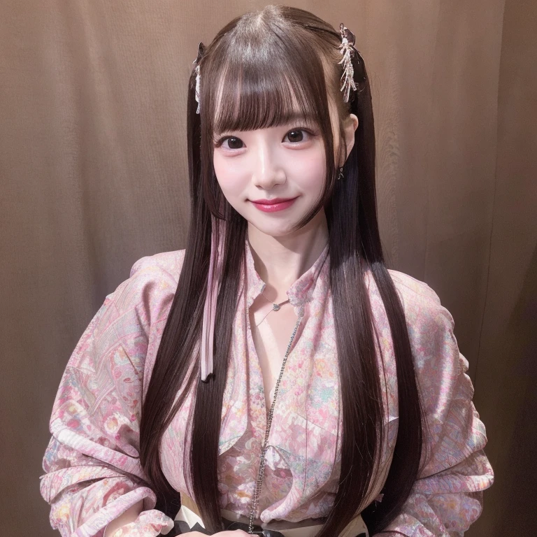 (solo),(realistic, photo realistic:1.37), incredibly absurd, (Extremely detailed:1.3), 8K, (masterpiece), (highest quality:1.4), (ultra high resolution:1.2), (RAW photo:1.2), (unity 8K wallpaper), So cute, (bishojo:1.35), (15 years:1.4), A delicate and beautiful face, (eyes and faces with detailed:1.3), dense shiny hair, (smile:1.2), cowboy shot, super detailed background, professional lighting
