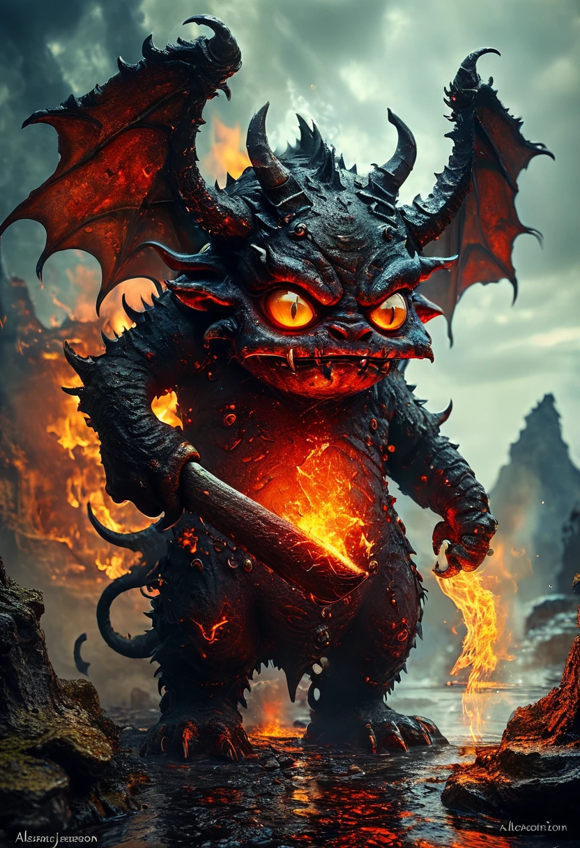 Lava Demon, by Alexander Jansson, best quality, masterpiece, very aesthetic, perfect composition, intricate details, ultra-detailed