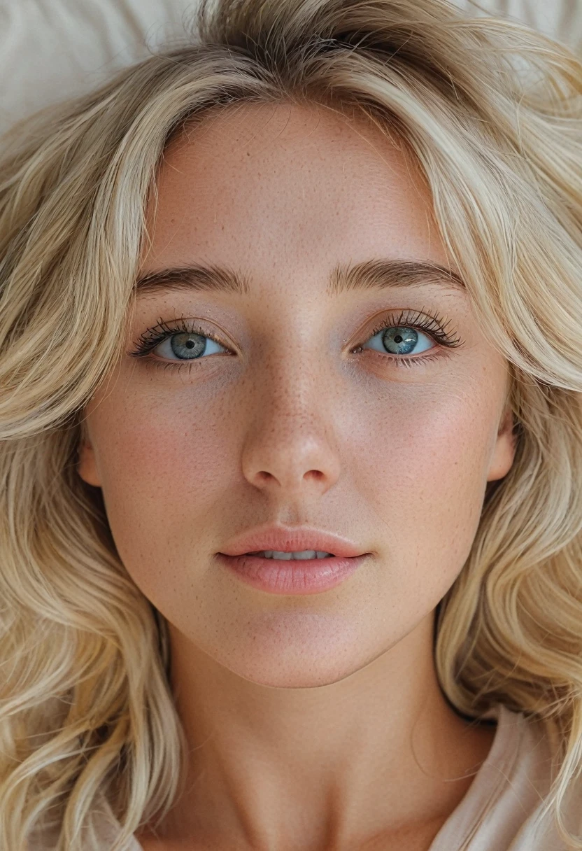 A close-up photo of a blonde girl's eyes. album cover. 8k.