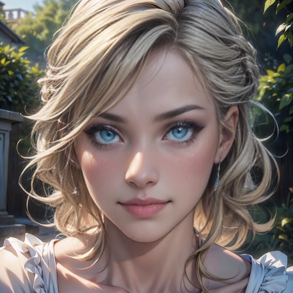 (highest quality,4k,8k,High resolution,masterpiece:1.2),super detailed,(realistic,photorealistic,photo-realistic:1.37),detailed and beautiful eyes,dense and beautiful lips,highly detailed eyes and face,long eyelashes,[garden, Bright colors,soft natural light,romantic atmosphere,vivid flowers, flowing dress,feminine and elegant pose,Happy and confident look, High fashion style, Dreamy scenery, fine art portrait, art print quality, oil painting techniques, impressionist style.