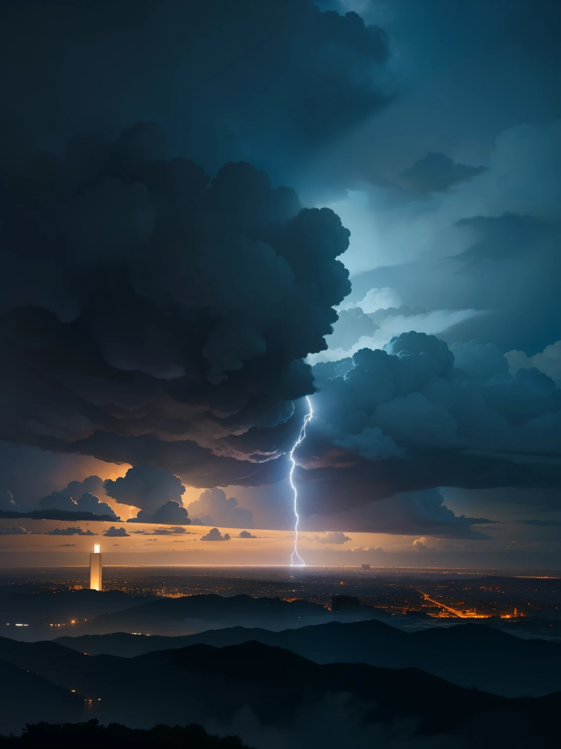 tormentas en el cielo con grandes nubes negras y relampagos en la noche